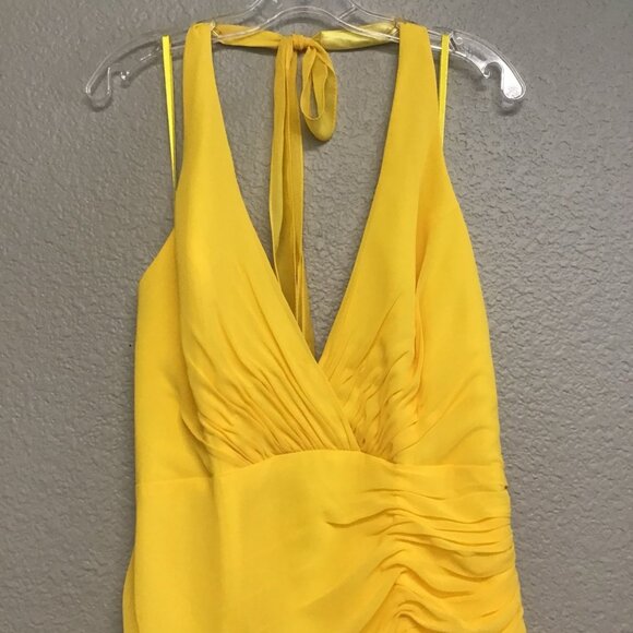 Mac Duggal NWT Asymmetrical Hem Halter Gown Long Dress Yellow Women's Size 12 - Picture 15 of 16